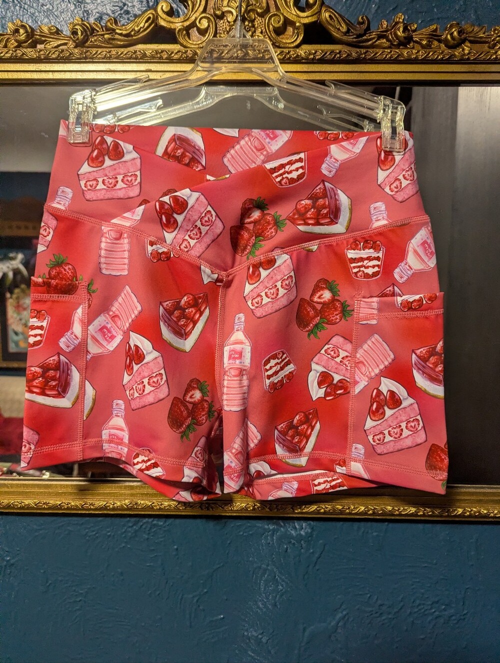 Iron Yokai Strawberry Snack V Cut Shorts Pink Printed High-Waist